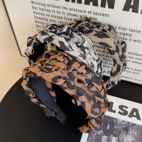Haarreifen Mit Leopardenmuster Geflochten Breit Stoff Torsade Stirnband Volumengebend Retro Damen Haarschmuck