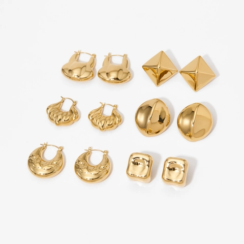 Geometric Earrings Stainless Steel Gold Silver Plated Non Tarnish PVD Vacuum Plating Square Pyramid Hoop For Women