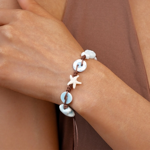 Handgefertigtes Keramikperlen Armband Ozean Seestern Fisch Charm Verstellbares Geflochtenes Seil Sommerurlaub Boho Schmuck