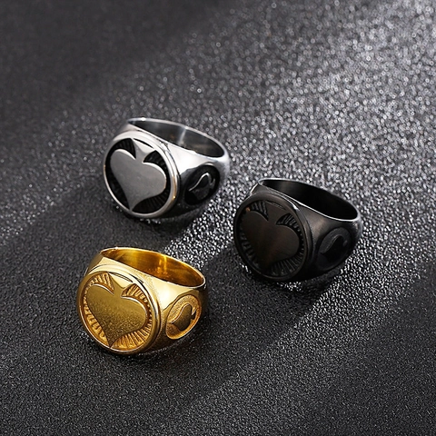 Herren Siegelring Titanstahl Pik Herz Pik Geprägt Retro Punk Hip Hop Rock Mode Schmuck