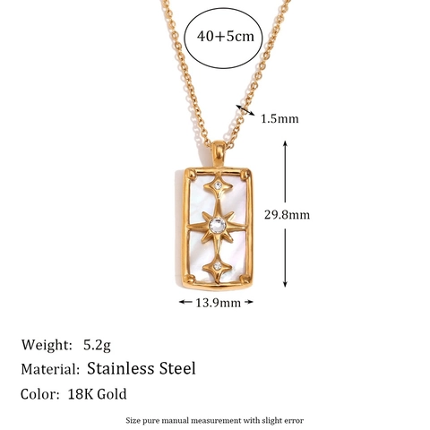 Edelstahl Nordstern Tarot Karte Anhänger Halskette Für Frauen 18K Vergoldet Perlmutt Zirkon Inlay Elegant