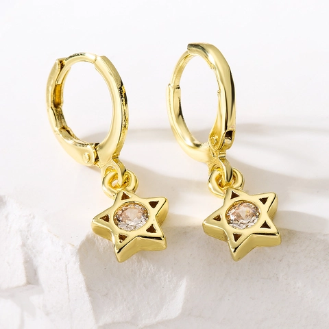 18K Gold Plated Copper Star Stud Earrings Micro Inlaid Zircon Crescent Moon Trendy Fashion Jewelry For Women