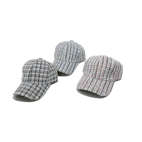 Gorra De Béisbol Para Mujer Tweed Cuadros Lentejuelas Protección Solar Ajustable Elegante Vintage Sombrero