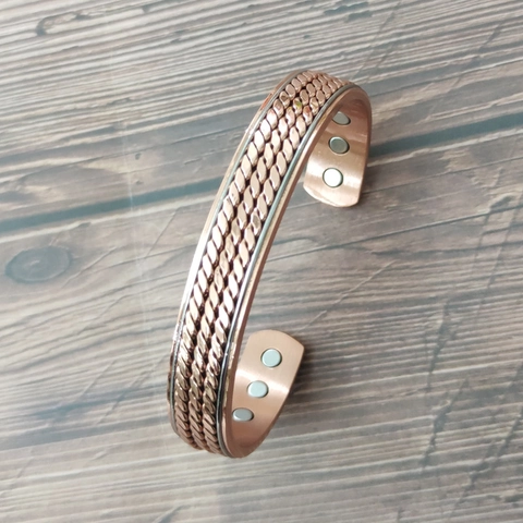 Copper Magnetic Health Care Bracelet Twisted Braid Texture Open Cuff Bangle For Men Women Red Copper Color