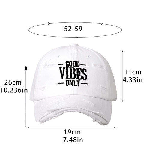 Casquette De Baseball En Coton Distressed Broderie Good Vibes Only Style Déchiré Vintage Streetwear Chapeau Unisexe