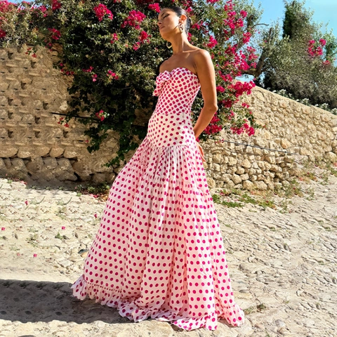 Women Bandeau Swimwear Heart Polka Dot Print One Piece Bikini With Ruffle Skirt Shorts Resort Vacation Nylon Polyester
