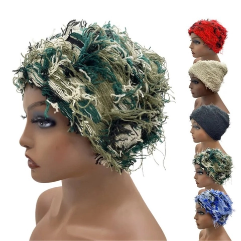 Berretto Beanie Maglia Acrilico Caldo Inverno Frange Nappine Stile Punk Street Etichetta Ricamata Berretto Peloso