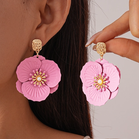 Orecchini A Fiore Rosa Con Imitazione Perla Artificial Petali A Strati E Perno In Argento Sterling 925 Stile Boho