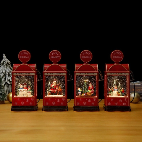 Weihnachts Schneekugel Wasserlaterne Vintage Tankstelle Wirbelnder Glitzer LED Nachtlicht Harz Kunststoff Festdekor