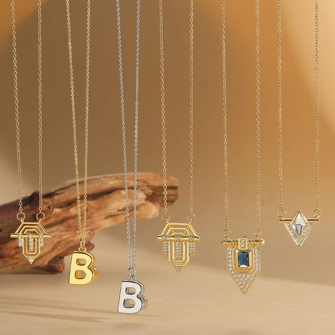 Collier Pendentif Drapeau Romain Rétro Cuivre Zircon Géométrique Lettre B Bijoux De Mode Pour Femmes Style Niche