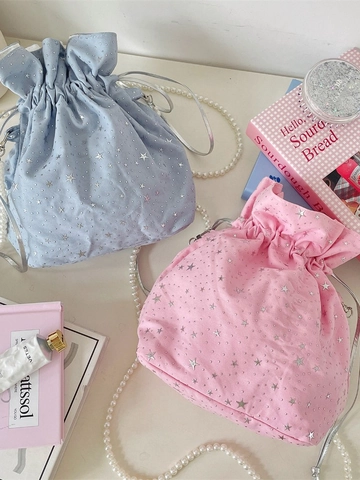 Borsa A Secchiello In Tela Con Stampa Stellata E Coulisse Con Tracolla Di Künstliche Perle Borsa A Tracolla Dolce