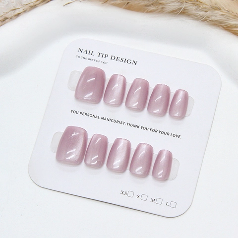 Handmade Cat Eye Press On Nails Purple Glossy ABS Plastic Square Round False Nails For Women Soft Gentle Style