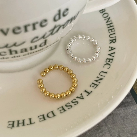 Anello Aperto Con Perline Minimalista Argento Sterling 925 Regolabile Geometrico Perla Rotonda Gioielli Sovrapponibili