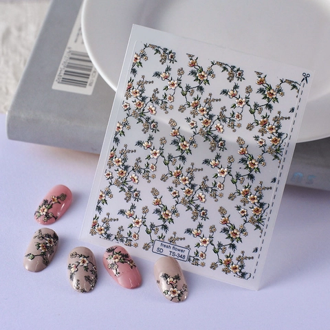Autocollants Ongles Fleurs Relief 5D Auto Adhésifs Motifs Floraux Texturés Décalcomanies Art Manucure Pour Femmes