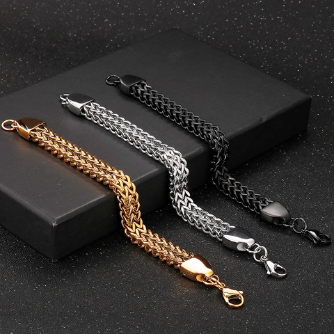 Heren Gepolijst Roestvrijstalen Gevlochten Franco Schakelarmband Hip Hop Punk Gelaagde Sieraden