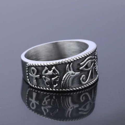 Anello In Acciaio Inossidabile Occhio Di Horus Mitologia Egizia Anubis Ankh Fascia Gioielli Retro Per Uomo Donna