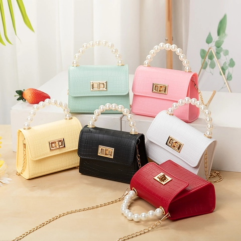 Mini Borsa A Tracolla Motivo Coccodrillo Pelle PU Con Manico In Perla Artificial Catena Dorata Borsa A Spalla Moda Per Donne Bambini
