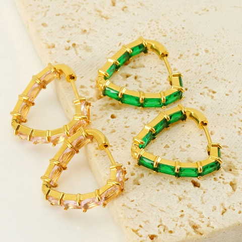 Herz Creolen Ohrringe Edelstahl 18K Vergoldet Zirkon Eingelegt Retro Luxus Stil Für Frauen