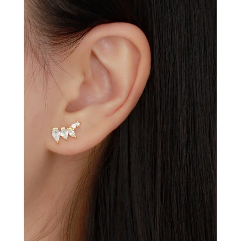 925 Sterling Silver Stud Earrings Irregular Marquise Round Cubic Zirconia Inlaid Elegant Minimalist Jewelry For Women