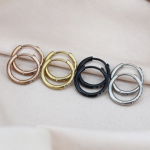 Boucles D'oreilles Créoles Minimalistes En Acier Inoxydable Avec Zircon Inlays Trendy Huggie Pour Femmes