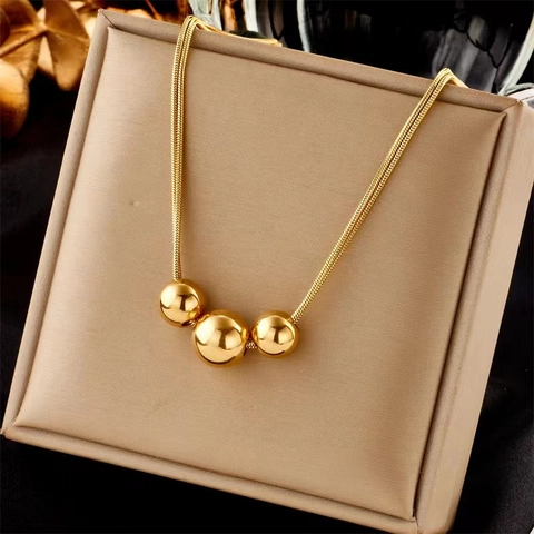 Collana A Catena Di Serpente In Acciaio Al Titanio Con Pendenti A Sfera In Oro Lucidato Gioielli Geometrici Da Donna