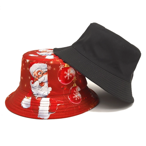 Kerstman Patroon Visserhoed Kerst Polyester Opvouwbaar Zonbescherming Outdoor Casual Festival Hoofdbedekking Unisex Rood