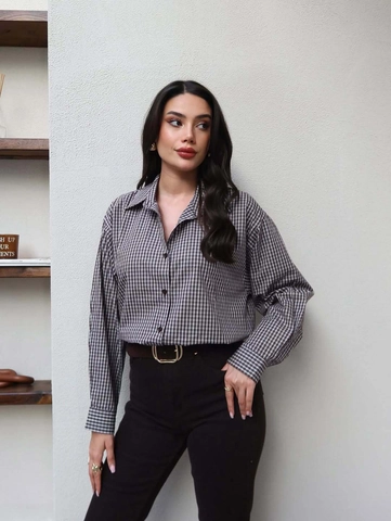 Dames Geruite Overhemd Lange Mouwen Knoop Sluiting Blouse Polyester Revers Vintage Casual Losse Top Kantoor Voor Dames