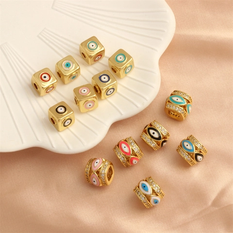Perles Oeil Du Diable Cuivre Rhodié Émail Cube Cylindre Coloré Accessoires De Fabrication De Bijoux DIY