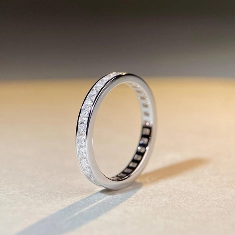 925 Sterling Silver Eternity Ring For Women Square Zirconia Pave Setting Silver Band Fashion Commuter Fine Jewelry