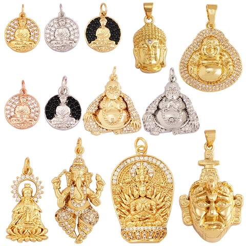 Buddha Ganesha Religious Pendant Charm Copper Cubic Zirconia Jewelry Accessory DIY Micro Pave Plated
