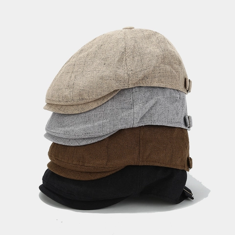 Gorra Plana Vintage Para Hombres Mujeres Transpirable Textura Lino Color Sólido Ajustable Sombrero Retro Británico