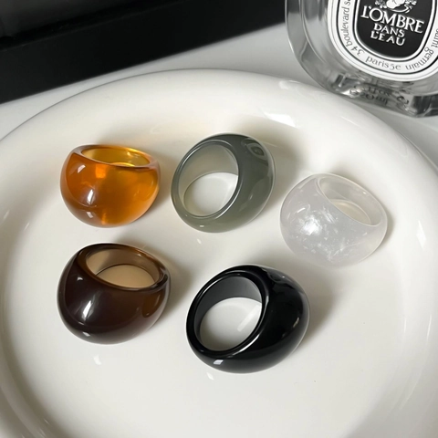 Bagues En Résine Rétro Pour Femmes Vintage Chunky Band Géométrique Minimaliste Chic Haute Brillance Bijoux
