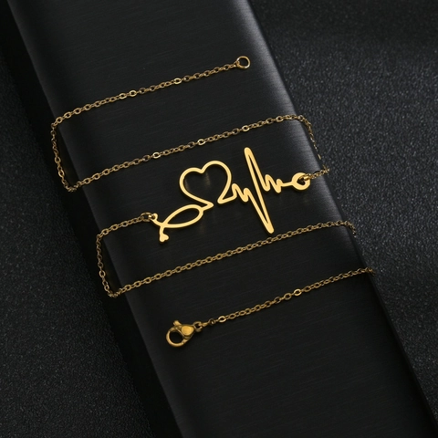Collana Stetoscopio Battito Cardiaco Acciaio Inossidabile Pendente Cuore ECG Gioielli Minimalisti Regalo Per Infermiera Donne