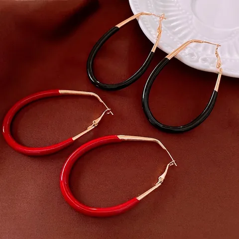 Vintage Oval Kreolen Für Damen Minimalistische U Förmige Geometrische Emaille Metall Schmuck Mit Silver Earring Post