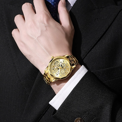 Orologio Al Quarzo Da Uomo Quadrante Scheletrato Multifunzione Impermeabile Luminoso Cinturino In Lega Business Moda Lusso Casual