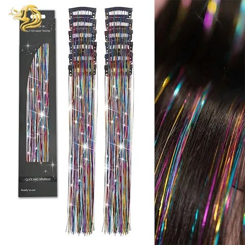 Clip-In Hair Tinsel Extensions Heat Resistant Glitter Sparkling Fairy Wire With BB Clips For Party Festival DIY Styling