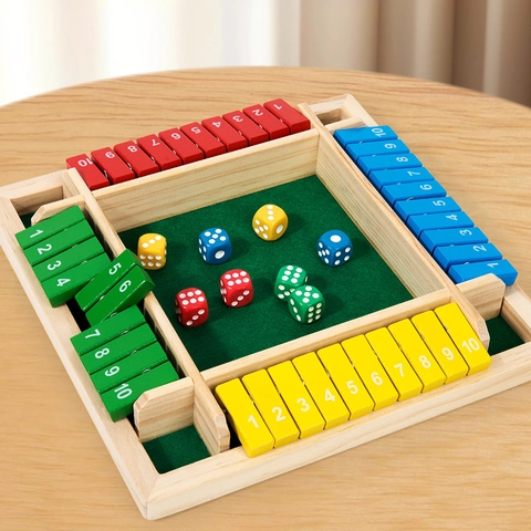 Wooden Shut The Box Game Numbered Tiles With Dice Educational Desktop Tabletop Family Party For Kids Adults Traditional