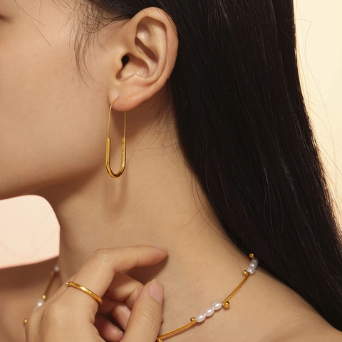 Pendientes Minimalistas En Forma De U De Acero De Titanio Chapado En Oro Joyas Geométricas Para Mujer
