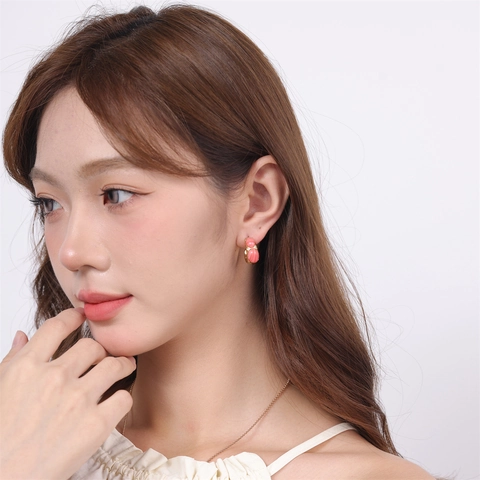 Minimalist C-Shaped Stainless Steel Stud Earrings For Women High-End Inlaid Natural Stone Geometric Fashion Jewelry Gift