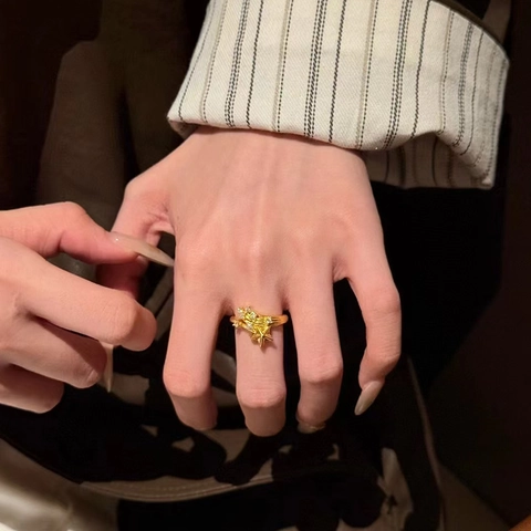 Ster Open Ring Koper Echt Verguld Zirkonia Verstelbare Vinger Sieraden Voor Dames Light Luxury Fashion Style