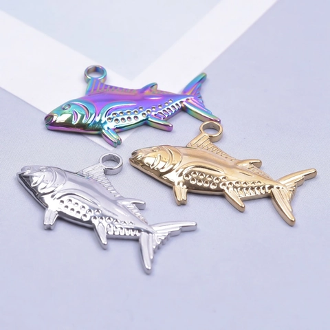 Fish Pendant Necklace Stainless Steel Vacuum Plated Gold Rainbow Color Animal Charm Fashion Jewelry For Women