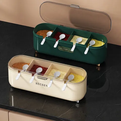 Scatola Per Condimenti Minimalista Moderna Plastica ABS Organizzatore Per Spezie Resistente All'Umidità Con Coperchi E Cucchiai