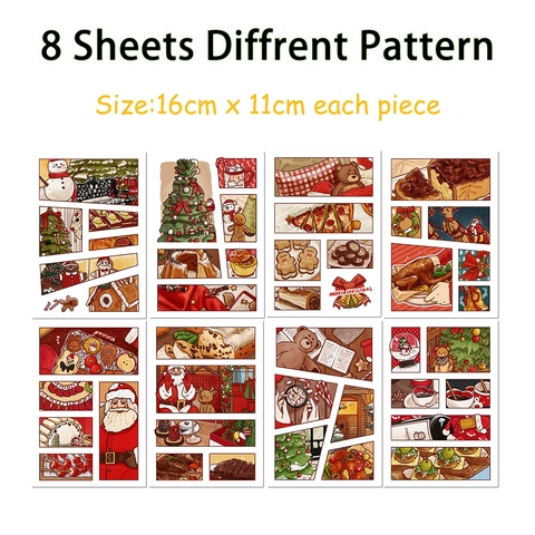 Handgezeichnete Weihnachts-Tagebuch-Aufkleber PVC Festliche Dekore Weihnachtsmann Schneemann Muster DIY Scrapbook Handy Deko