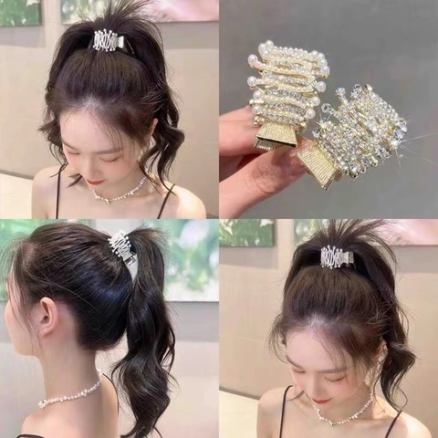 Pinza Per Capelli Elegante Strass Finta Perla Artificial Lega Supporto Coda Di Cavallo Alta Accessorio Per Capelli Donna Ragazze