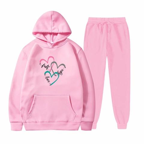 Men Hoodie And Sweatpants Tracksuit Cotton Polyester Blend Printed Heart Faith Hope Love Casual Sports Streetwear Outfits