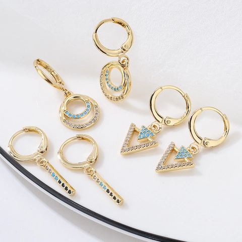 Geometrische Ohrringe 18K Vergoldetes Kupfer Mikropave Zirkonia Türkis Stein Creolen Dreieck Bar Modeschmuck Damen