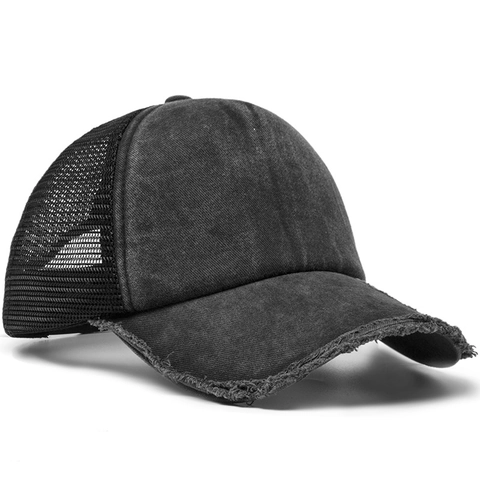 Vintage Washed Cotton Mesh Trucker Hat For Men Women Distressed Frayed Edge Adjustable Baseball Cap Summer Sun Hat Outdoor Sport Hat
