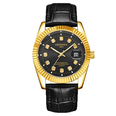 Montre À Quartz Bracelet En Cuir Étanche Affichage De La Date Cadran En Strass Business Casual Montre Pour Hommes Femmes