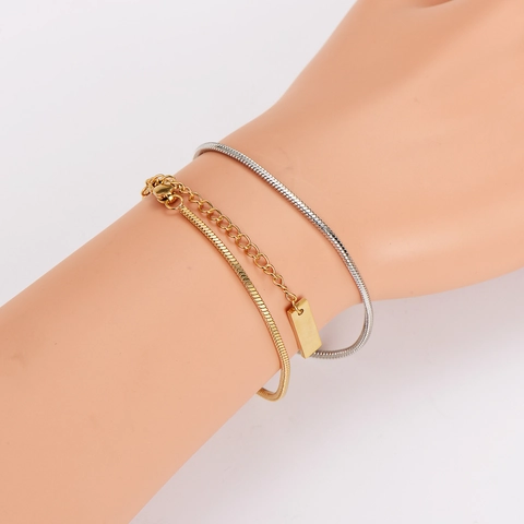 Bracciale Cavigliera Catena A Serpente Acciaio Inossidabile 304 Minimalista Geometrico Ciondolo Quadrato Regolabile