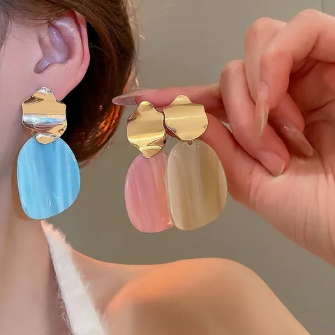 Geometric Irregular Oval Drop Earrings French Vintage Chic Style For Women Alloy Resin With 925 Sterling Silver Earring Post